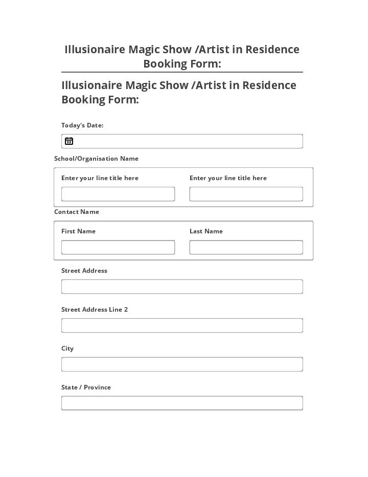 Pre-fill Illusionaire Magic Show /Artist in Residence Booking Form: