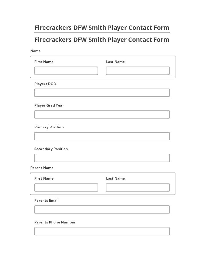 Arrange Firecrackers DFW Smith Player Contact Form in Salesforce