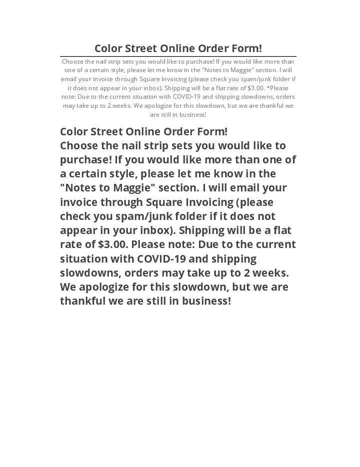 Arrange Color Street Online Order Form!