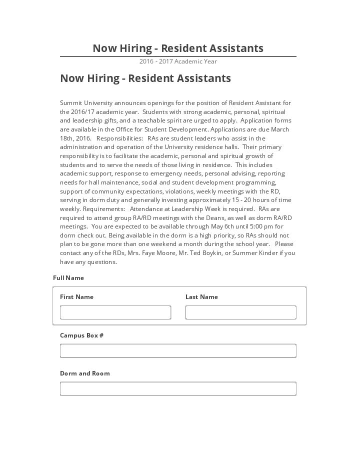 Archive Now Hiring - Resident Assistants to Netsuite