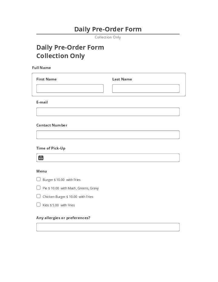 Incorporate Daily Pre-Order Form