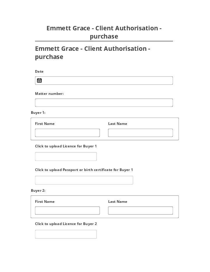 Arrange Emmett Grace - Client Authorisation - purchase in Microsoft Dynamics