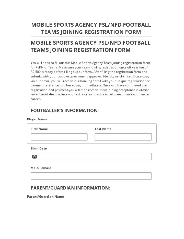 Extract MOBILE SPORTS AGENCY PSL/NFD FOOTBALL TEAMS JOINING REGISTRATION FORM
