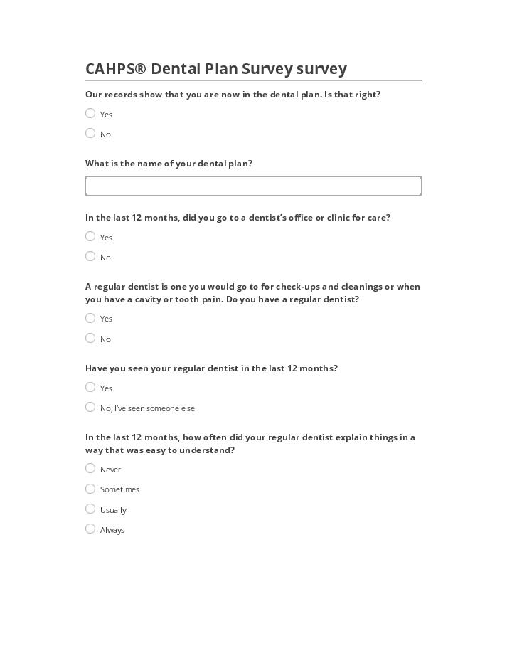 Arrange CAHPS® Dental Plan Survey survey in Microsoft Dynamics