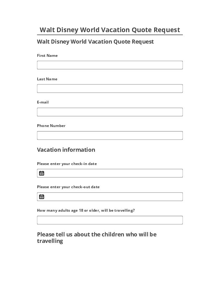 Export Walt Disney World Vacation Quote Request to Salesforce