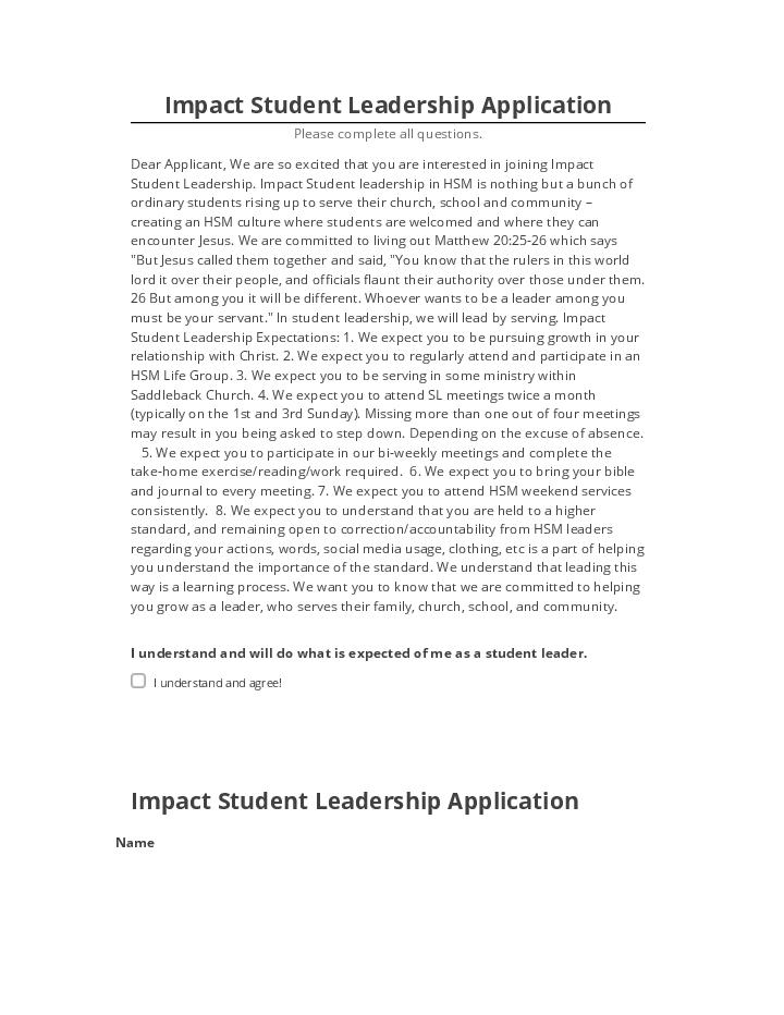 Integrate Impact Student Leadership Application