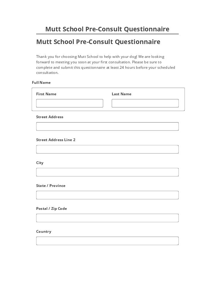 Pre-fill Mutt School Pre-Consult Questionnaire from Netsuite