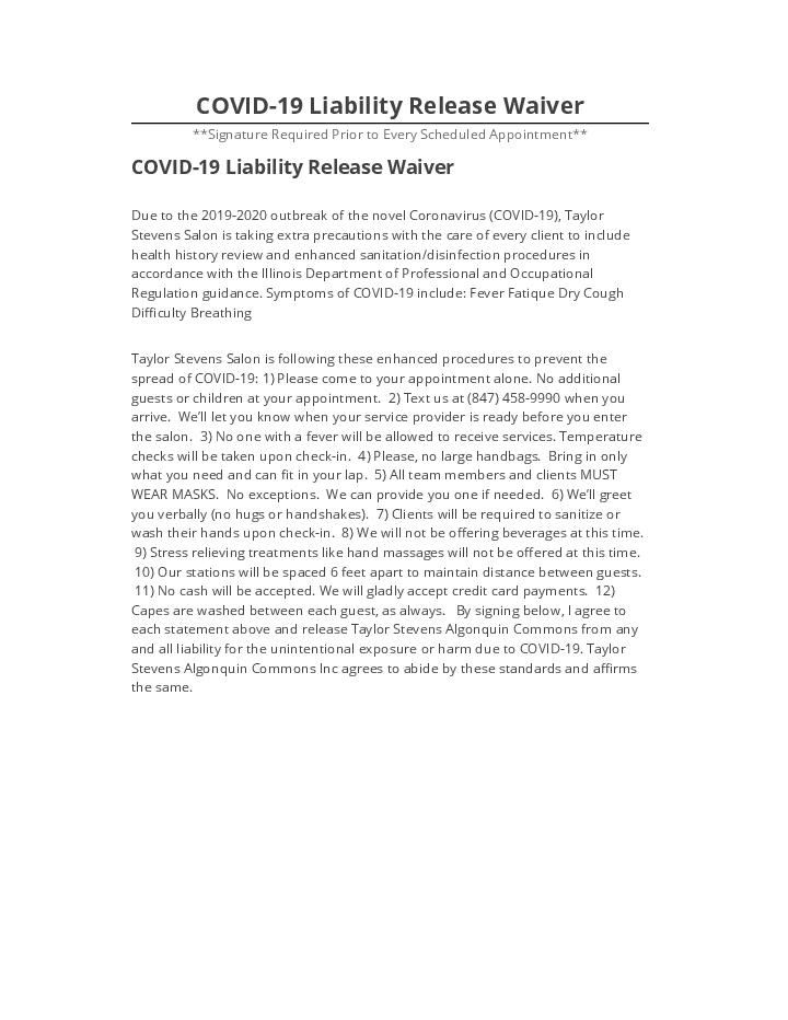 Pre-fill COVID-19 Liability Release Waiver