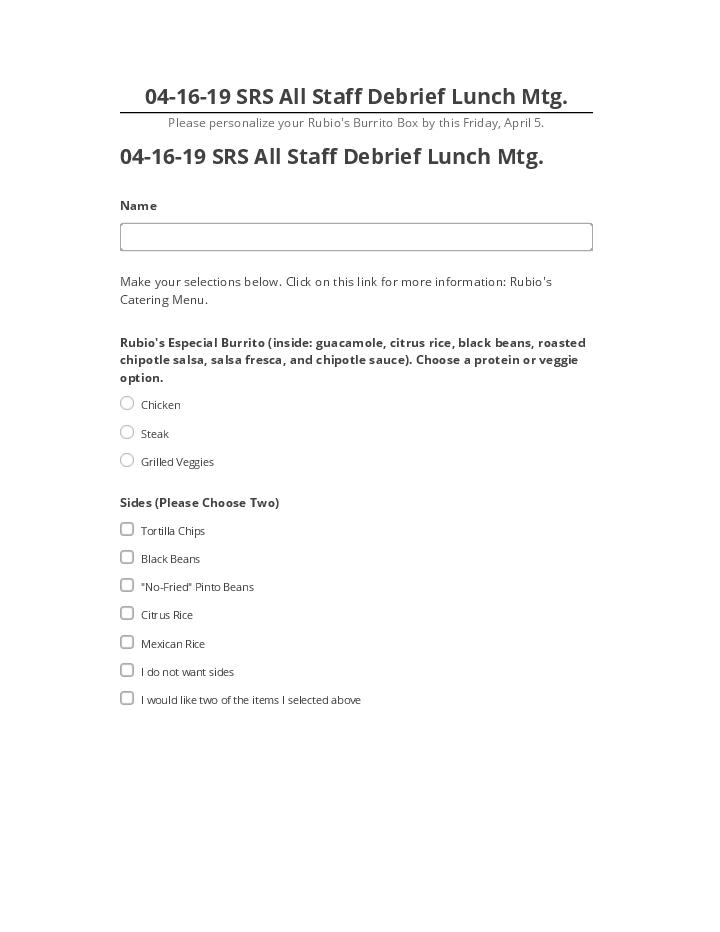 Archive 04-16-19 SRS All Staff Debrief Lunch Mtg. to Salesforce