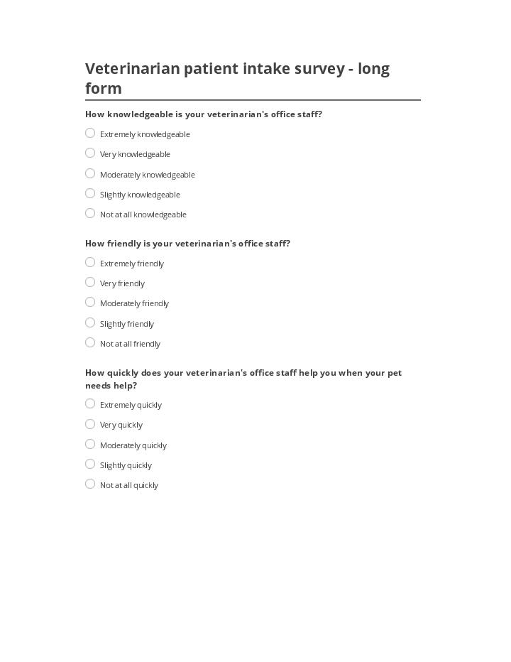 Arrange Veterinarian patient intake survey - long form in Salesforce