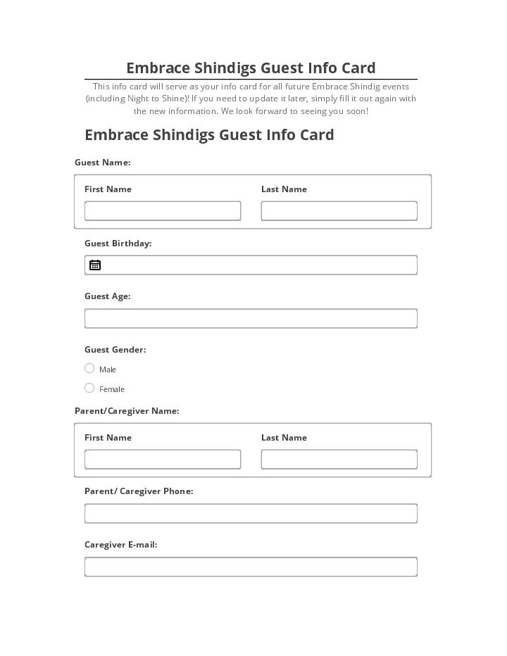 Arrange Embrace Shindigs Guest Info Card