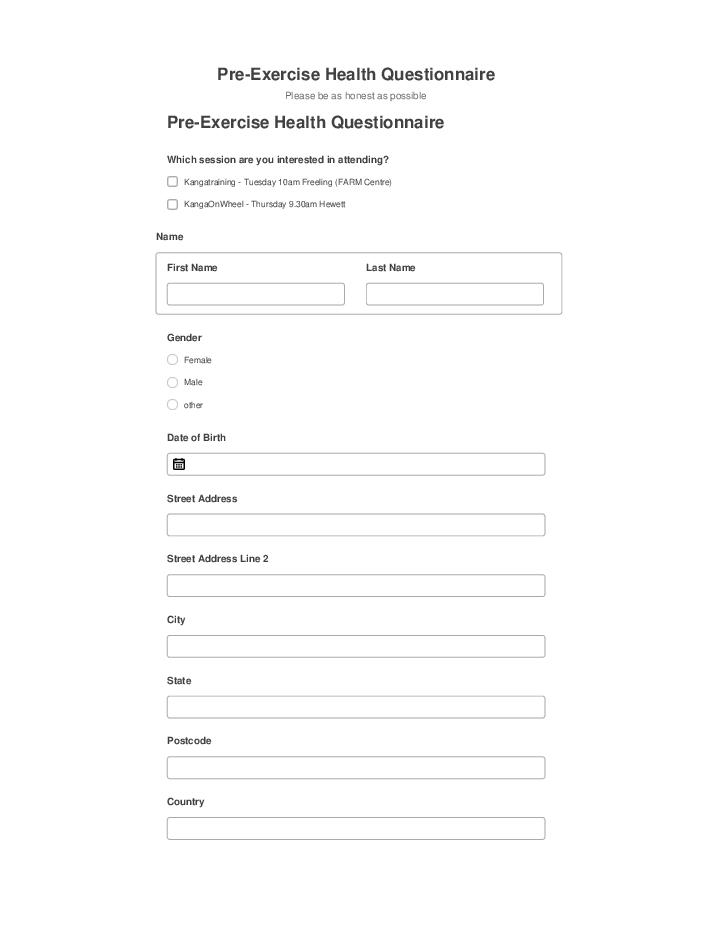 Incorporate Pre-Exercise Health Questionnaire in Netsuite