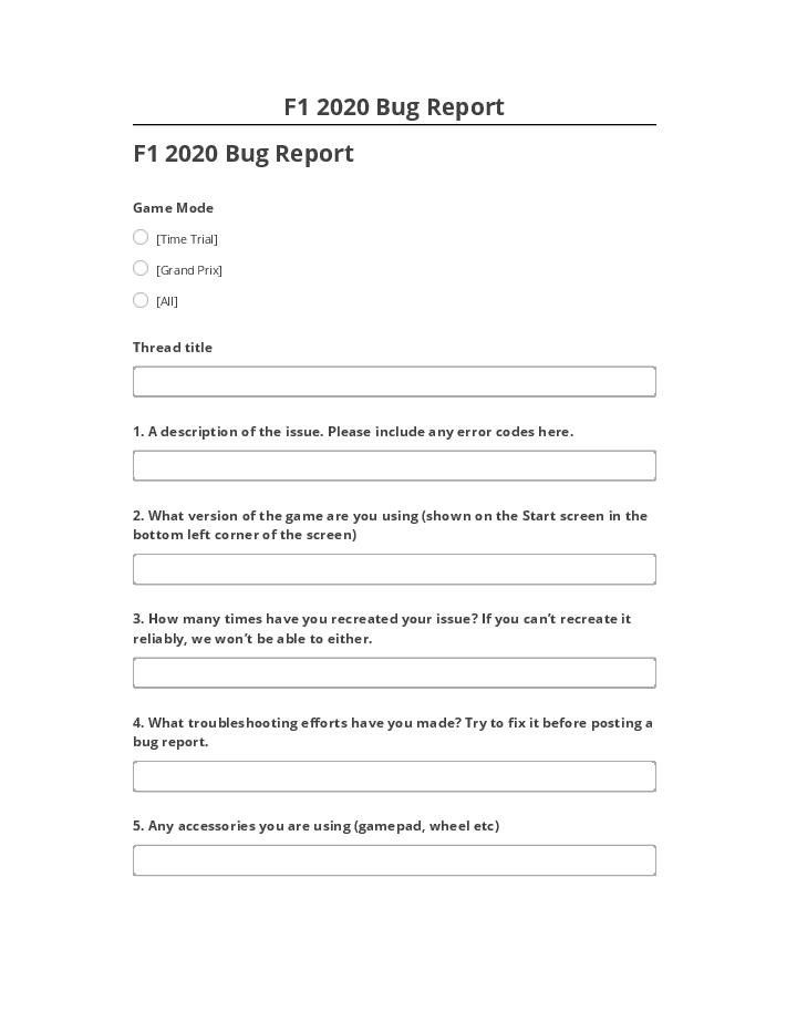 Arrange F1 2020 Bug Report in Microsoft Dynamics