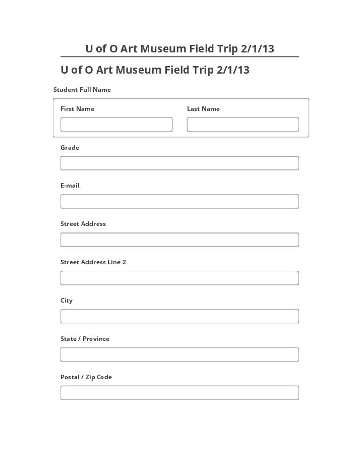 Pre-fill U of O Art Museum Field Trip 2/1/13 from Netsuite