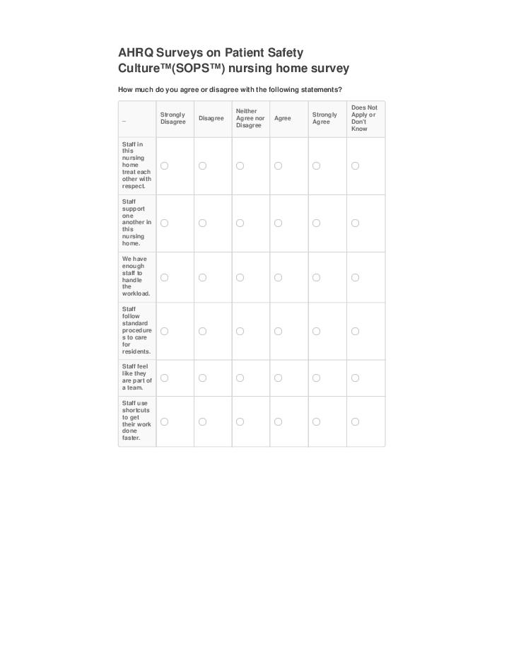 Arrange AHRQ Surveys on Patient Safety Culture™(SOPS™) nursing home survey