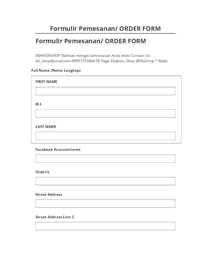 Pre-fill Formulir Pemesanan/ ORDER FORM from Netsuite