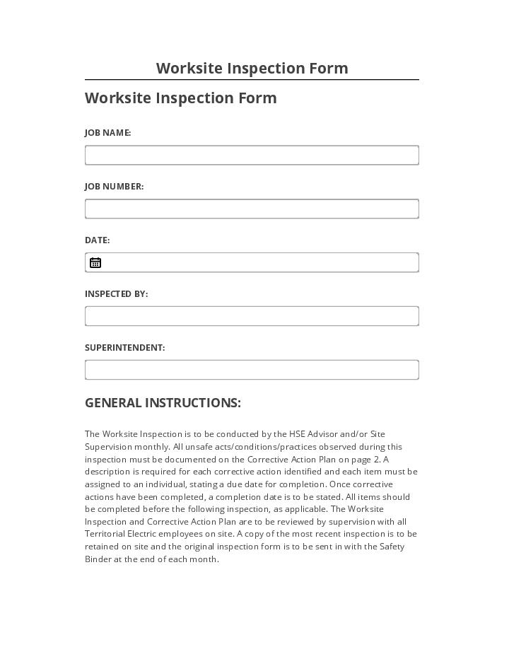 Manage Worksite Inspection Form