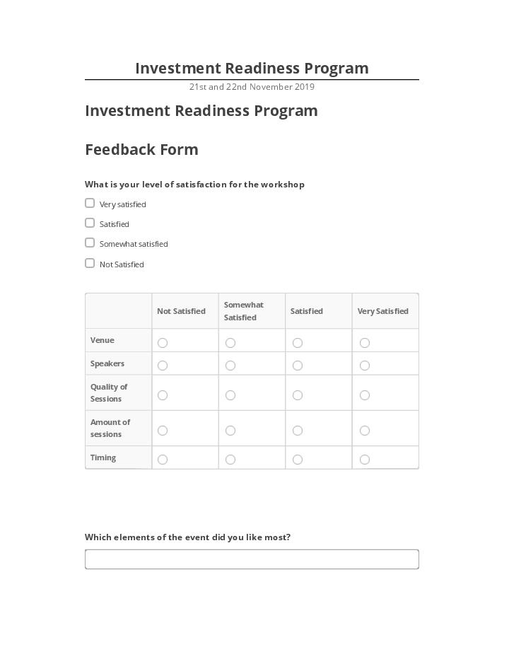 Pre-fill Investment Readiness Program from Netsuite