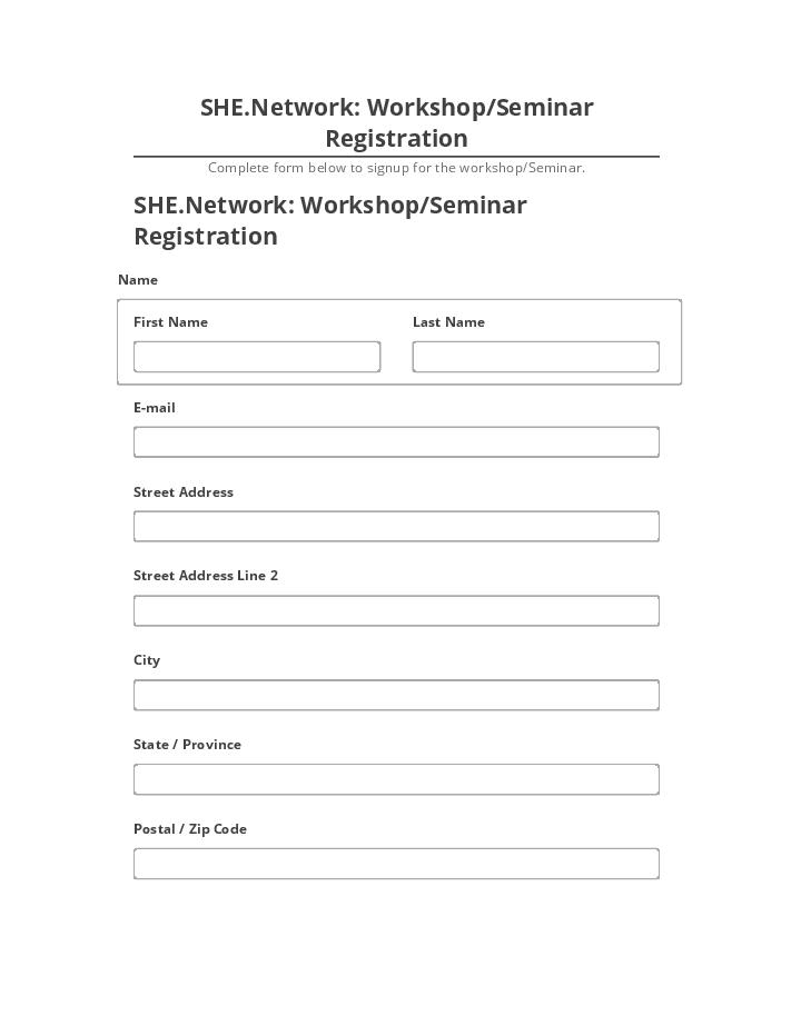 Arrange SHE.Network: Workshop/Seminar Registration