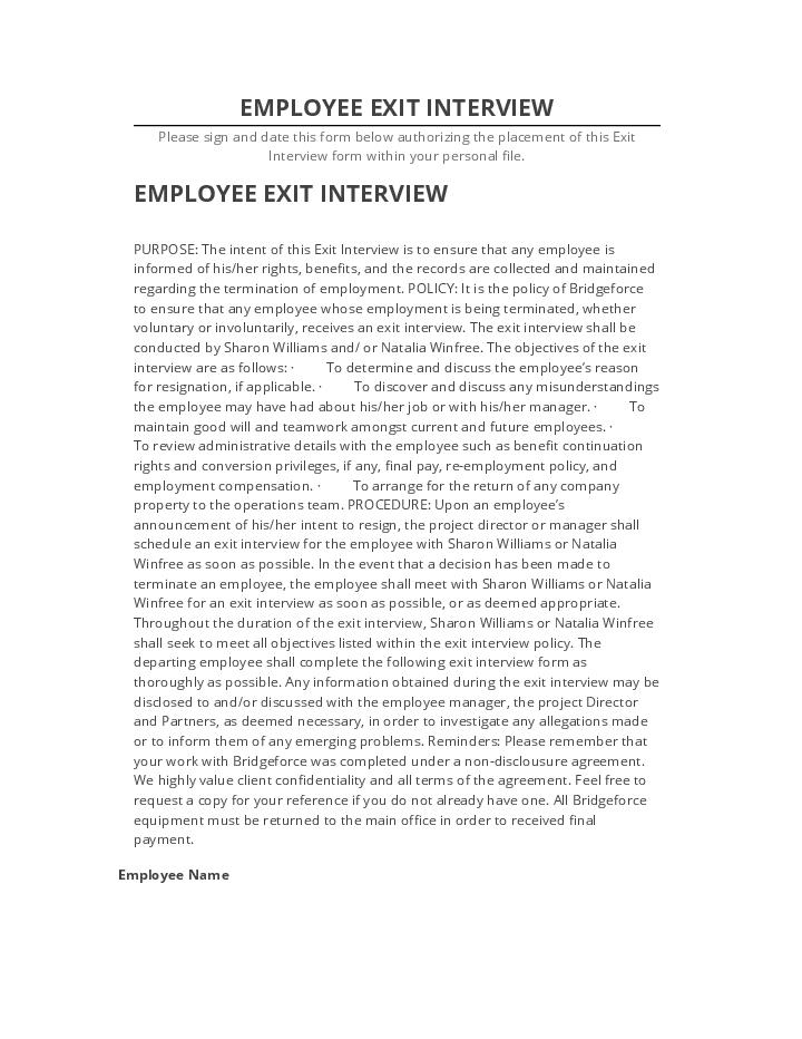 Pre-fill EMPLOYEE EXIT INTERVIEW