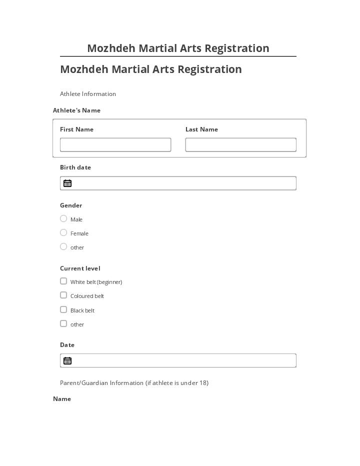 Incorporate Mozhdeh Martial Arts Registration