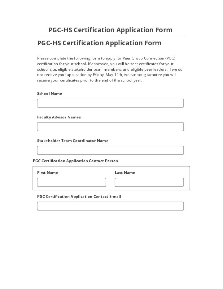 Pre-fill PGC-HS Certification Application Form