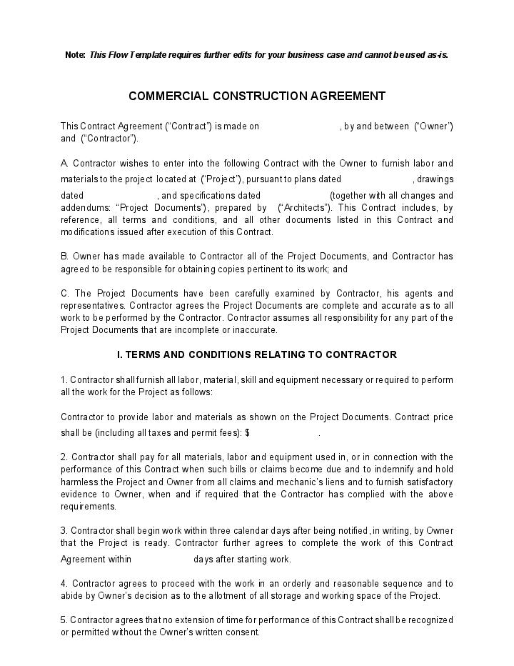 Commercial Construction Agreement 