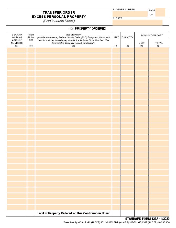 Transfer Order Excess Personal Property (Continuation Sheet) 